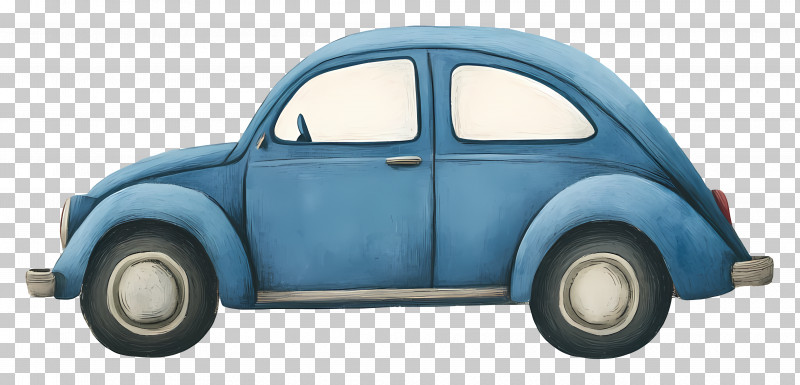 Cartoon Car - Blue Vintage Car Illustration PNG