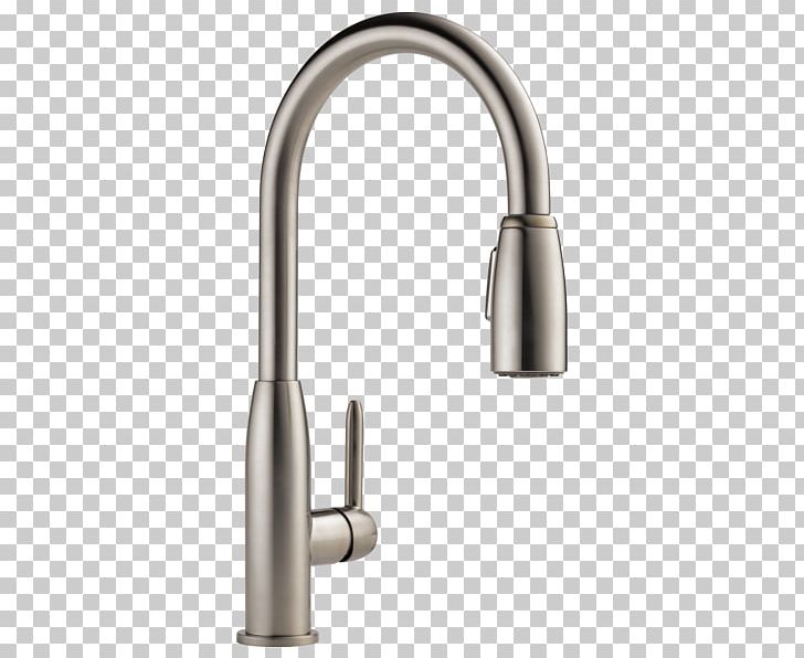 Faucet Handles & Controls Stainless Steel Delta Peerless Apex Single Hole Kitchen Faucet P188103LF Chrome Kohler Bellera Pull Down Kitchen Faucet K-560 PNG, Clipart, Angle, Bathroom, Bathtub Accessory, Brushed Metal, Hardware Free PNG Download