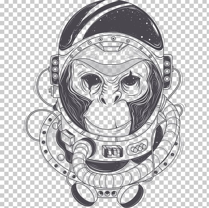 Chimpanzee Astronaut Drawing PNG, Clipart, Astronaut, Black And White, Bone, Chimpanzee, Drawing Free PNG Download