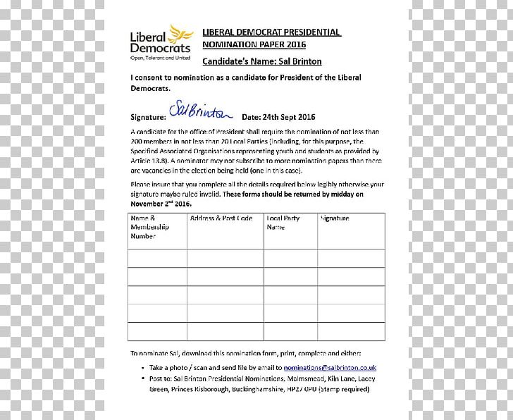 President Of The Liberal Democrats Nomination Presidential Nominee Document PNG, Clipart, 2016, Area, Brand, Candidate, Diagram Free PNG Download