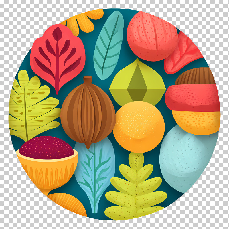 Nut Icon - Colorful Leaves And Fruits Pattern PNG