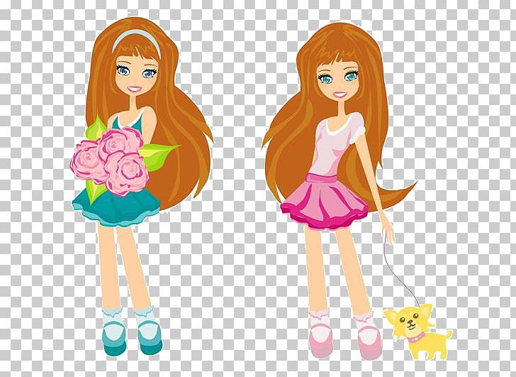 Two Girls With Flowers Illustration PNG, Clipart, Baby Girl, Balloon Cartoon, Barbie, Boy Cartoon, Brown Hair Free PNG Download