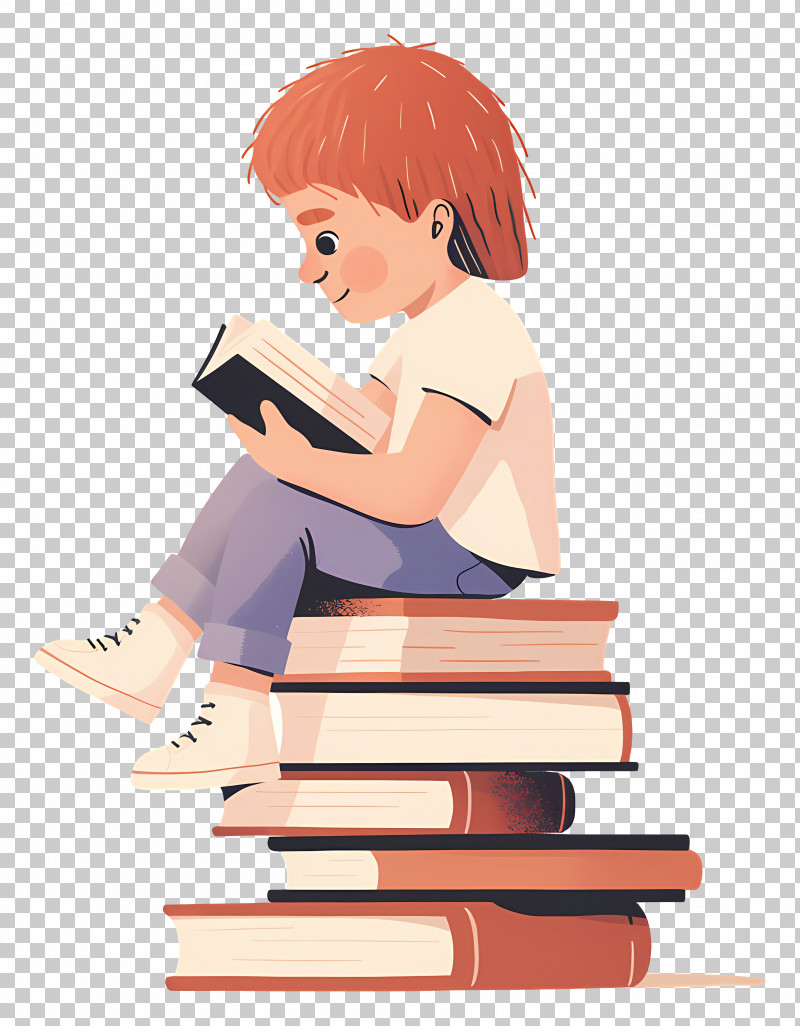Little Boy Reading Books - Boy Reading On Stack Of Books PNG