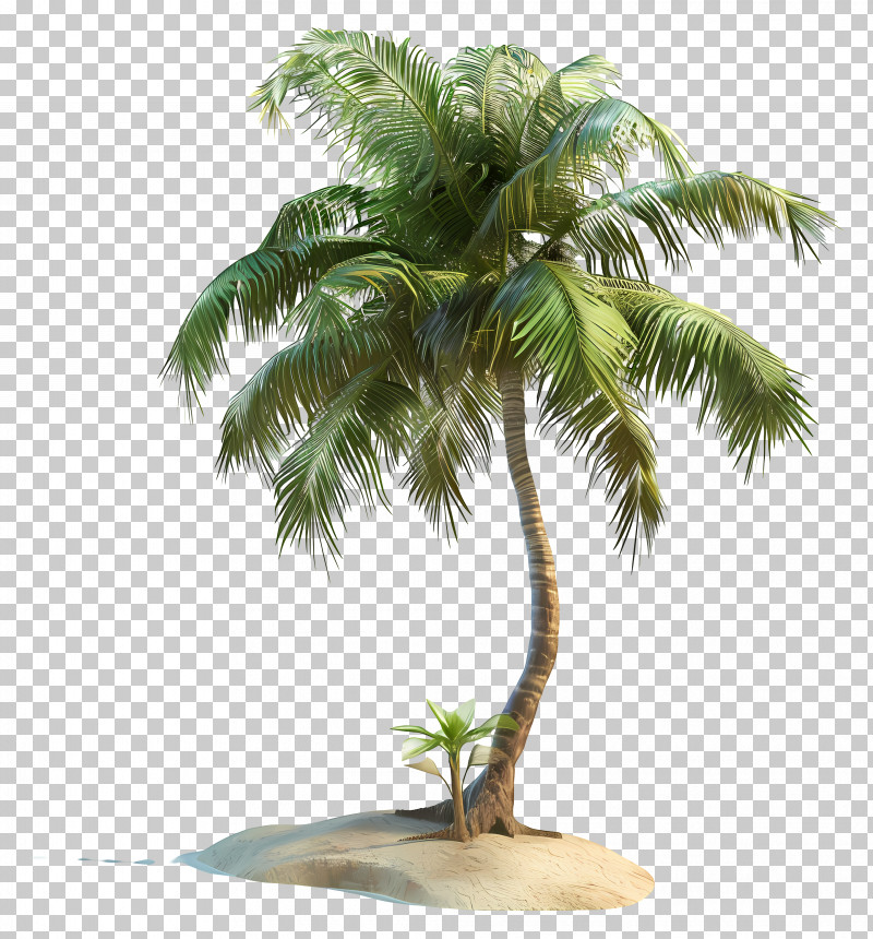 3d Tree - Tropical Palm Tree On A Sandy Island PNG