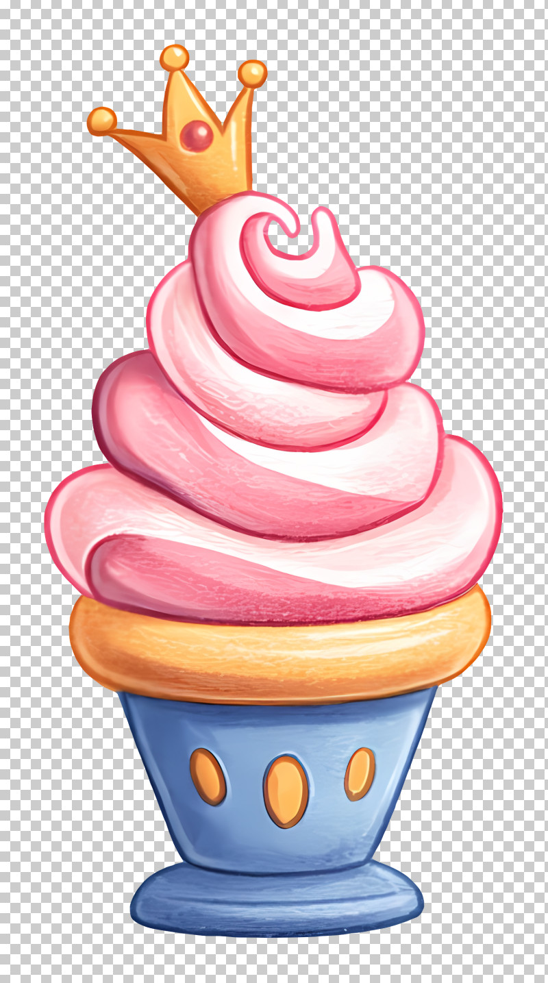 Frozen Yogurt - Pink Ice Cream With Crown PNG