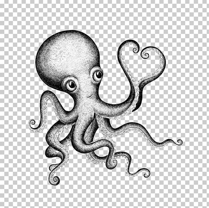 Octopus Valentine's Day Drawing PNG, Clipart, Artwork, Black And White, Cephalopod, Clip Art, Creative Market Free PNG Download