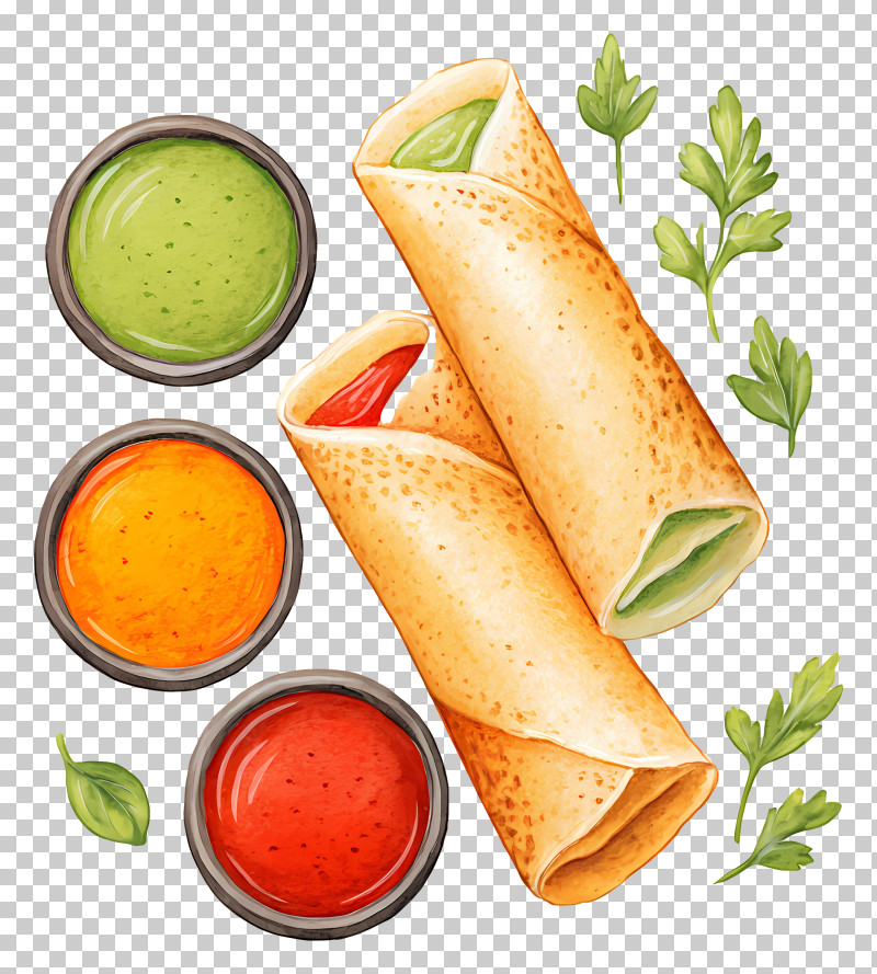 Indian Dosa With Sauces - Rolled Crepes With Dips And Herbs Illustration PNG