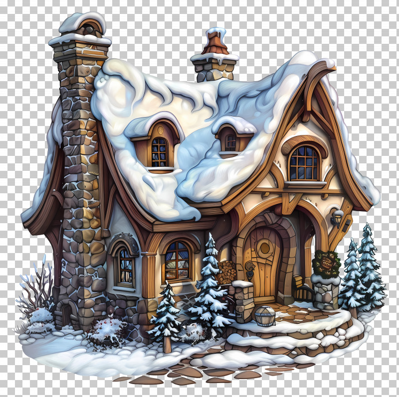 Cottage Winter House - Snowy Cabin In Winter Illustration PNG