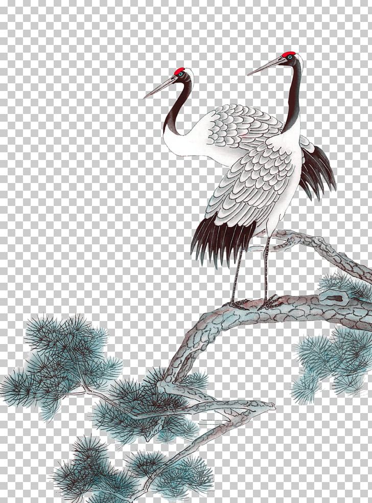 Ink Wash Painting Siberian Crane PNG, Clipart, Beak, Bird, Branch, China, China Wind Crane Free PNG Download