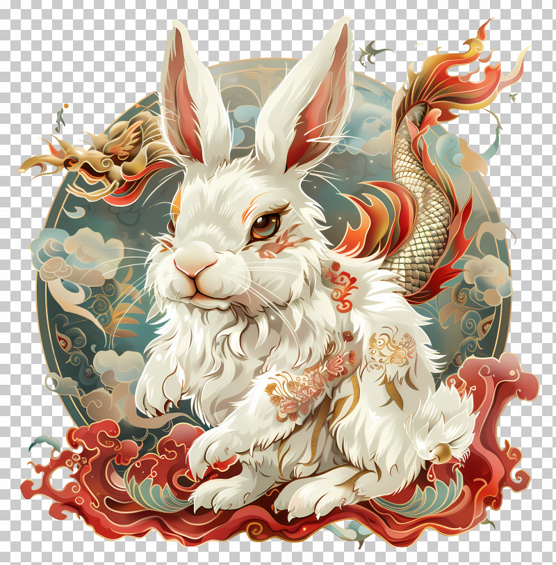 Chinese Zodiacs - Majestic White Rabbit With Ornate Decorations PNG ...