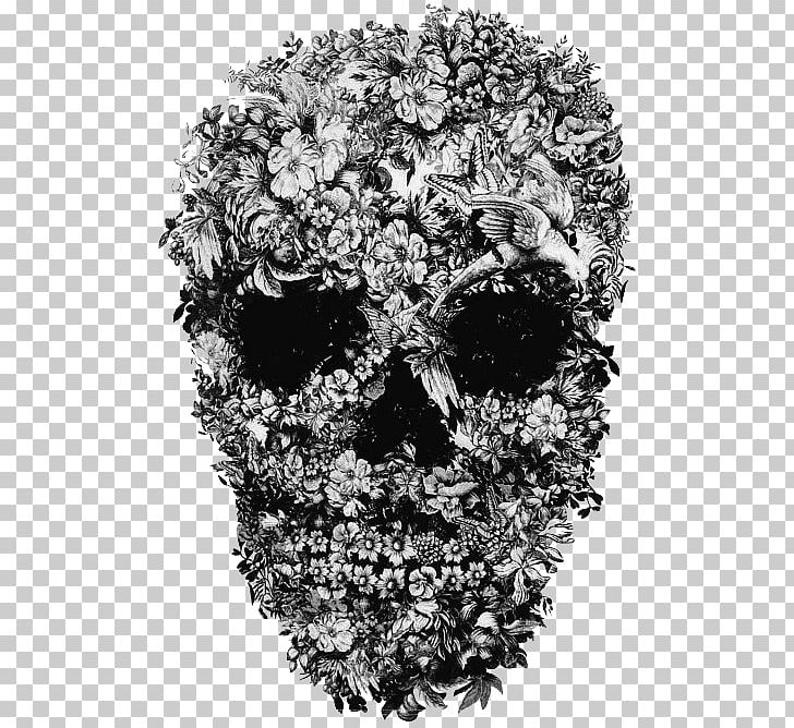 Skull Flower Printing Art PNG, Clipart, Art, Artist, Black And White, Bone, Fantasy Free PNG Download