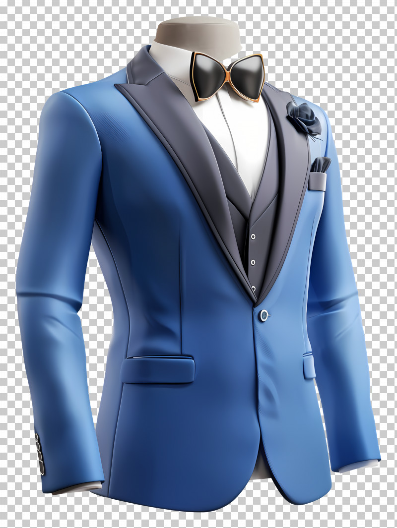 Blue Formal Wear - Elegant Blue Suit And Bowtie Illustration PNG