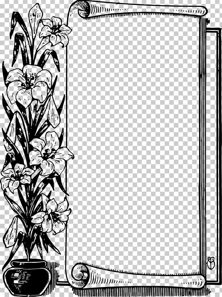 Flower Scroll PNG, Clipart, Area, Black, Black And White, Black Border, Border Free PNG Download