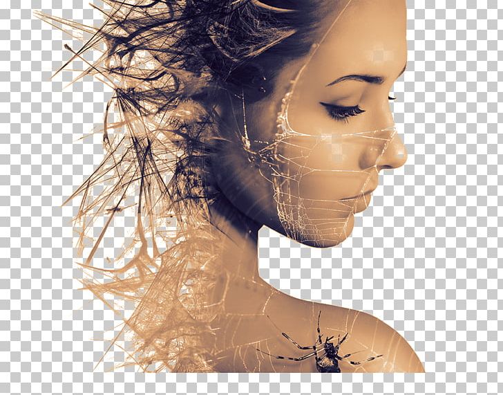 Spider Photography Multiple Exposure PNG, Clipart, Beauty Shot From The Side, Black Hair, Chin, Combination, Double Free PNG Download