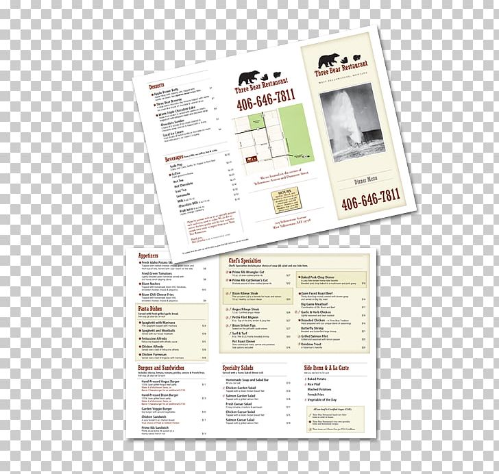 Three Bear Restaurant Menu Dinner Accommodation PNG, Clipart, Accommodation, Bison, Brand, Brochure, Dinner Free PNG Download
