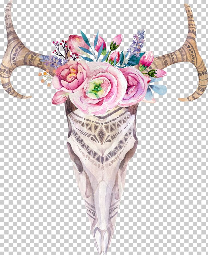 Boho-chic Skull Watercolor Painting Photography PNG, Clipart, Animals, Antler, Art, Bohochic, Boho Chic Free PNG Download