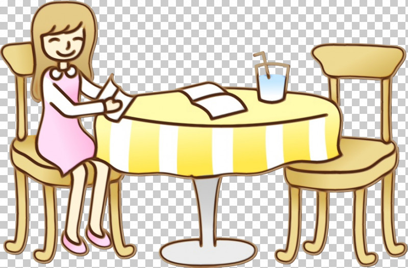 Table Cartoon Conversation Yellow Text PNG, Clipart, Cartoon, Chair, Conversation, Joint, Line Free PNG Download