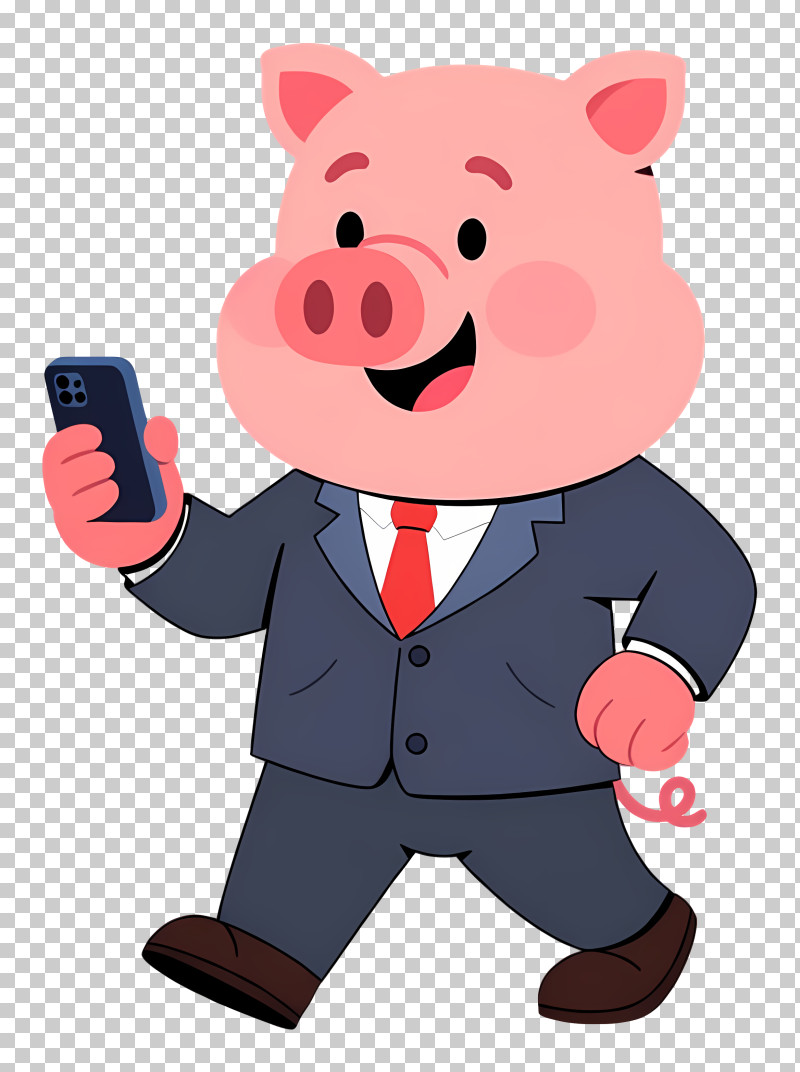 Walking Pig Businessman With Phone PNG