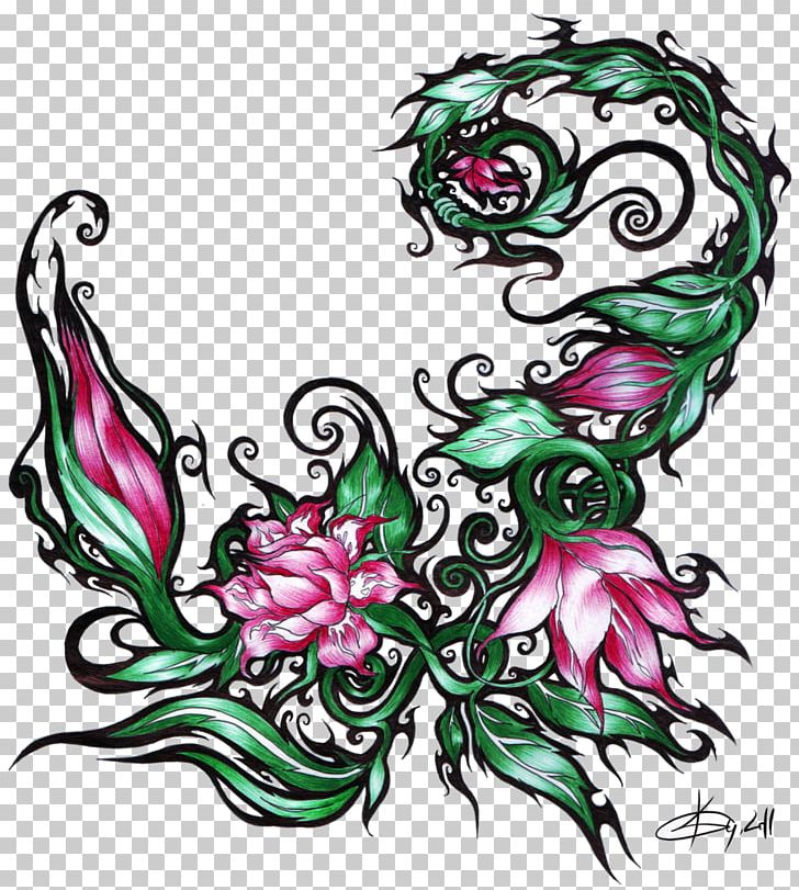 Tattoo Scorpion Flower Scorpion Flower PNG, Clipart, Abziehtattoo, Art, Artwork, Fictional Character, Flora Free PNG Download