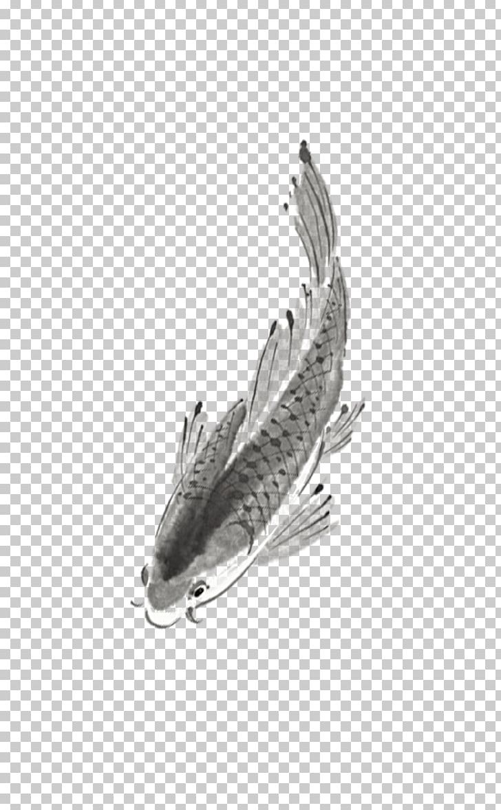 Common Carp Ink Wash Painting PNG, Clipart, Animals, Aquarium Fish, Black And White, Bmp File Format, Chinese Free PNG Download