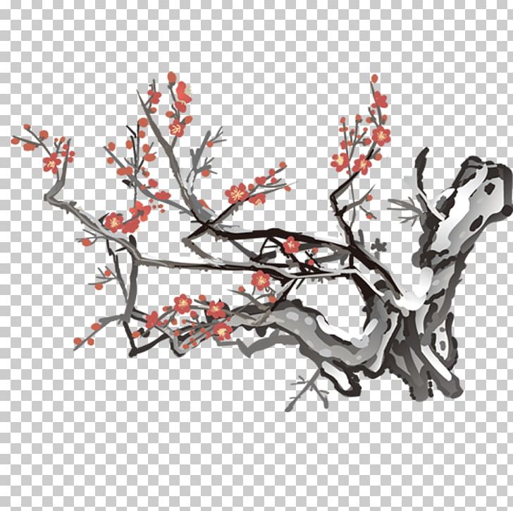 Plum Blossom Flower Painting Four Gentlemen PNG, Clipart, Art, Birdandflower Painting, Black And White, Blossom, Branch Free PNG Download