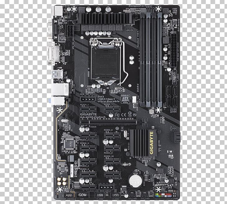 GIGABYTE GA-B250-FINTECH LGA1151/ Intel B250/ DDR4/ SATA3&USB3.1/ A&Gb Motherboard LGA 1151 GIGABYTE B250-FINTECH Mining PNG, Clipart, Atx, Chipset, Computer Accessory, Computer Component, Computer Hardware Free PNG Download