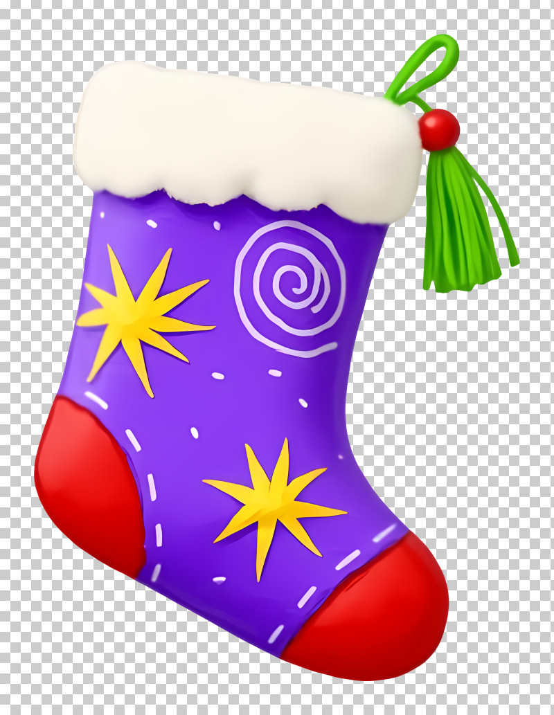 Christmas Stocking - Purple Christmas Stocking With Stars PNG