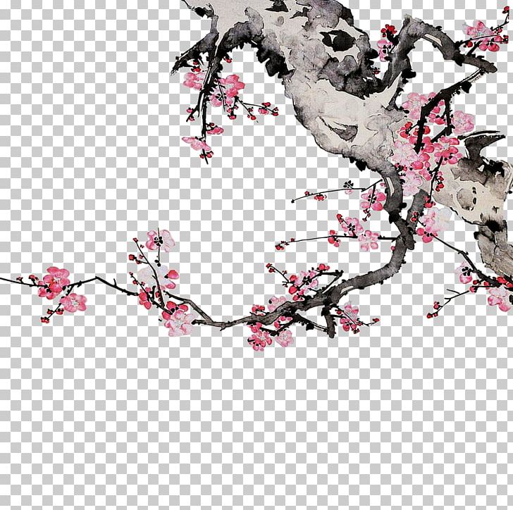 Ink Wash Painting Plum Blossom PNG, Clipart, Adobe Illustrator, Bamboo, Blossom, Branch, Cherry Blossom Free PNG Download