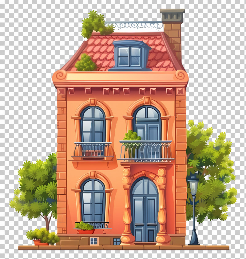 City Cottage Building - Elegant Orange Home With Beautiful Architecture PNG
