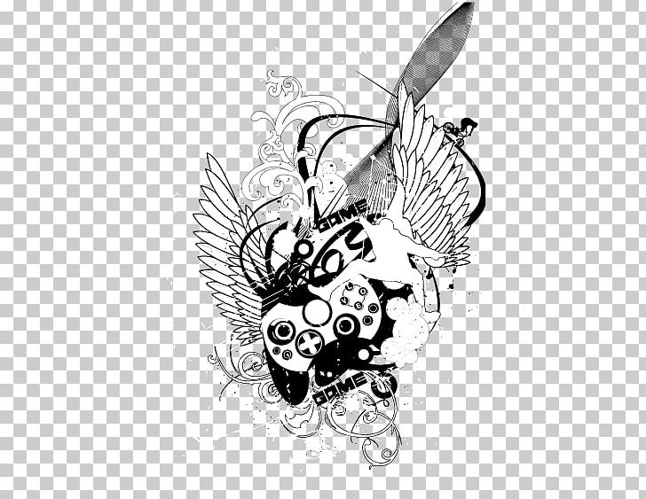 Black And White Mural Wall Decal Sticker PNG, Clipart, Angel Wings, Art, Black, Bone, Chicken Wings Free PNG Download