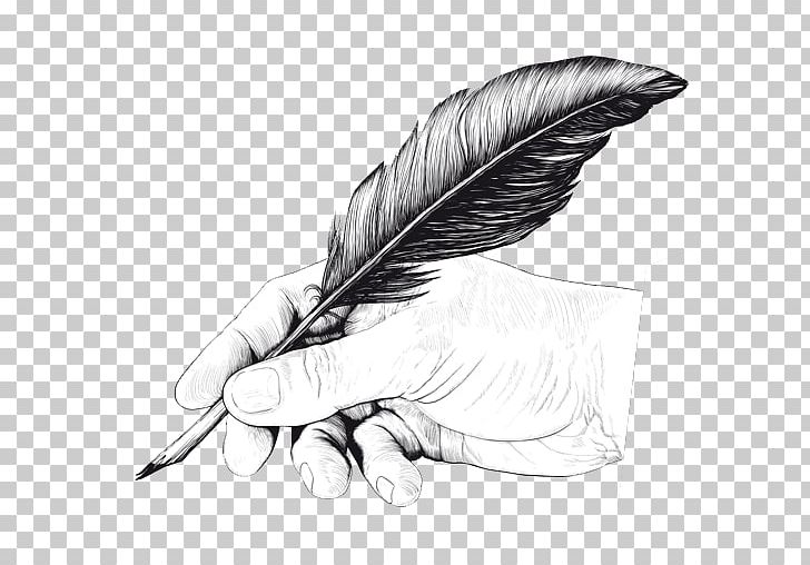 Quill Pen Drawing Feather PNG, Clipart, Black And White, Drawing, Feather, Hand, Monochrome Free PNG Download
