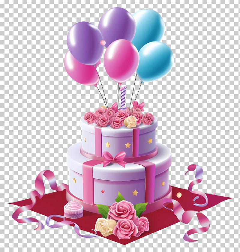 Birthday Decor Vector 3d - Colorful Birthday Cake With Balloons PNG