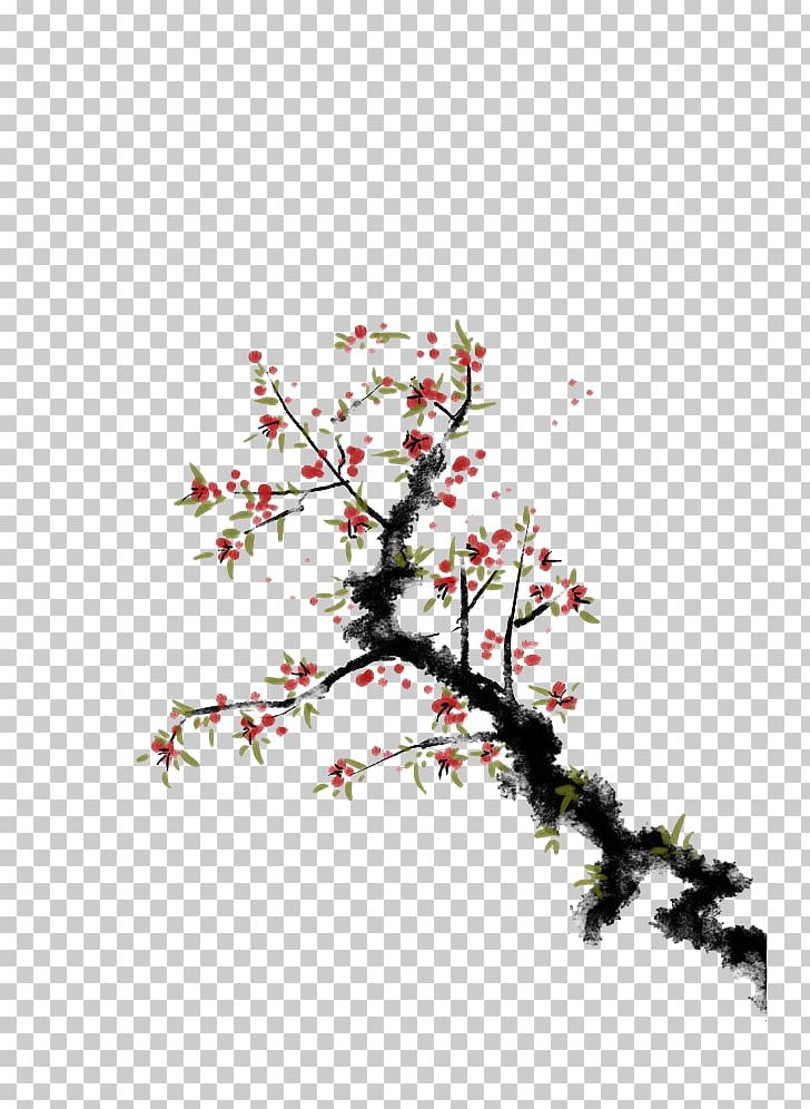 Ink Wash Painting Illustration PNG, Clipart, Black, Blossom, Branch, Cherry Blossom, Drawing Free PNG Download