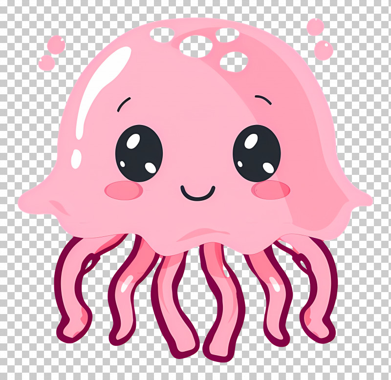 Jelly Fish - Cute Pink Jellyfish Illustration PNG