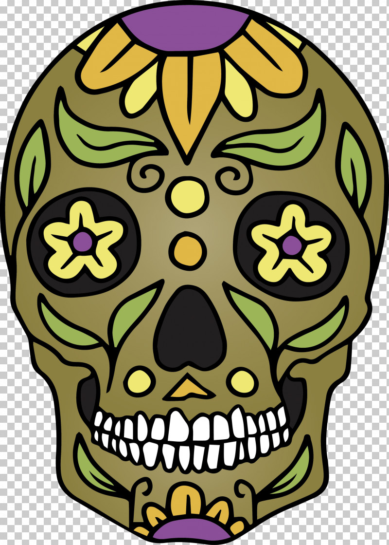 Skull Mexico Cinco De Mayo PNG, Clipart, Cinco De Mayo, Flower, Mexico, Skull, Yellow Free PNG Download