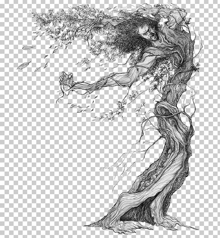 Dryad Art Drawing Sketch PNG, Clipart, Artwork, Black And White, Branch, Cartoon, Comics Free PNG Download