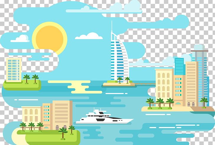 Beach Flat Design Illustration PNG, Clipart, Area, Beach, Building, Cartoon, Cities Free PNG Download