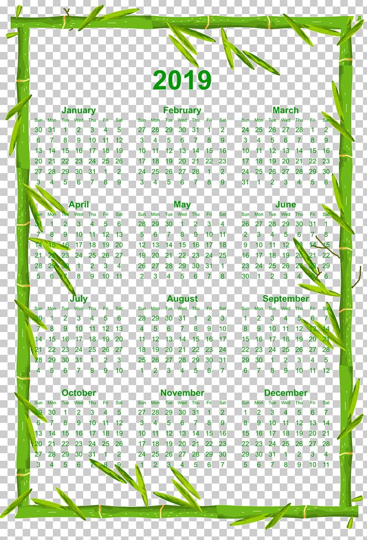 Printable 12 Month 2019 Calendar With Bamboo Borde PNG, Clipart, Area, Bamboo, Border, Calendar, Flower Free PNG Download