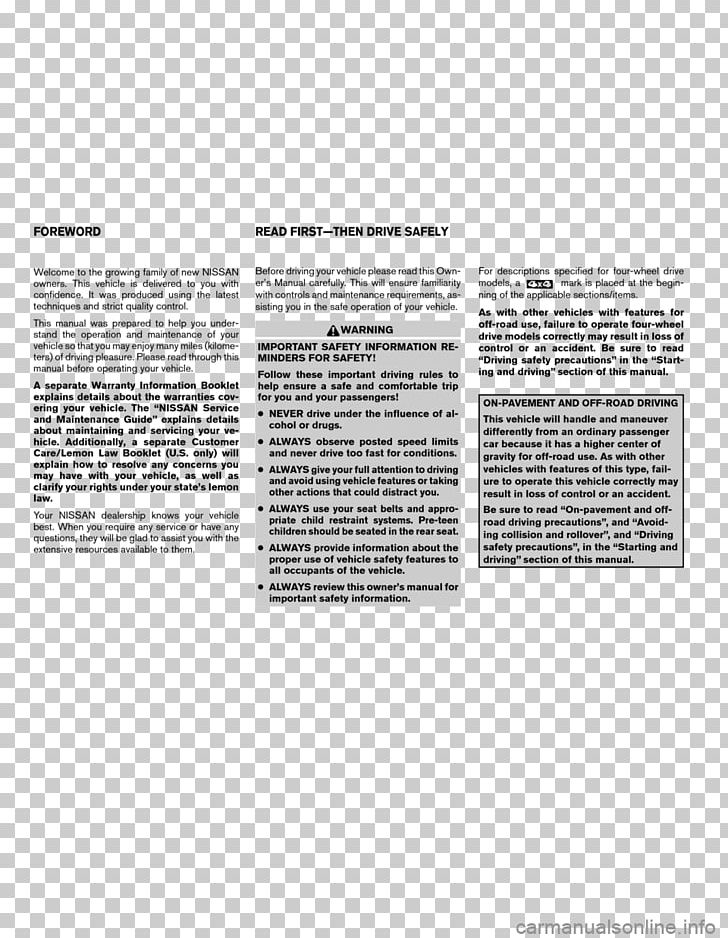 2005 Nissan Xterra Document 2005 Nissan 350Z Owner's Manual PNG, Clipart,  Free PNG Download