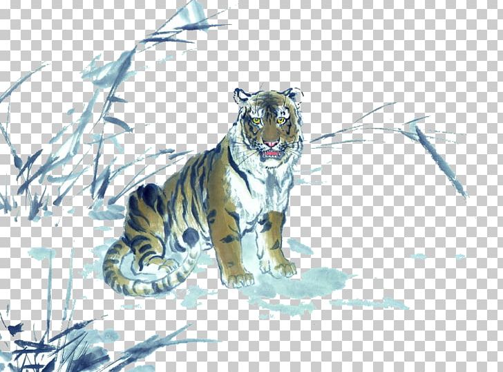 Tiger Chinese Painting Ink Wash Painting PNG, Clipart, Animal, Animals, Art, Big Cats, Carnivoran Free PNG Download