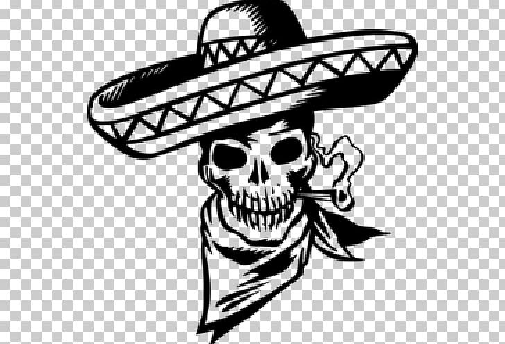 Sombrero Skull Wall Decal Sticker PNG, Clipart, Apron, Black And White, Bone, Decal, Drawing Free PNG Download
