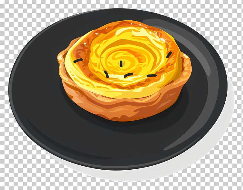 Pastel De Nata - Custard Tart On Black Plate PNG