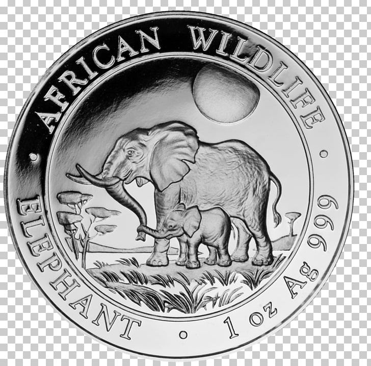 Indian Elephant Silver Coin African Elephant Elephantidae PNG, Clipart, African Elephant, Black And White, Bullion, Bullion Coin, Circle Free PNG Download