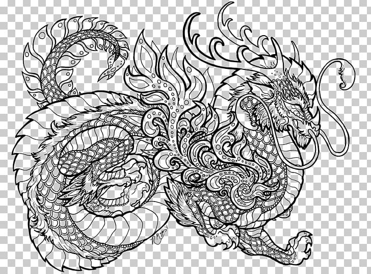 Coloring Book Mandala Chinese Dragon Child PNG, Clipart, Adult, Artwork, Black And White, Book, Child Free PNG Download