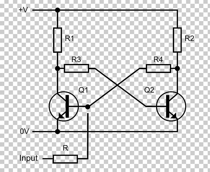 Transistor Circuits Flip-flop Electronic Circuit Schmitt Trigger PNG, Clipart, Angle, Area, Bipolar Junction Transistor, Black And White, Circle Free PNG Download