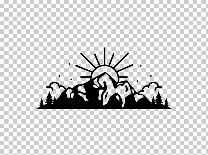 mountain sunset clipart black and white