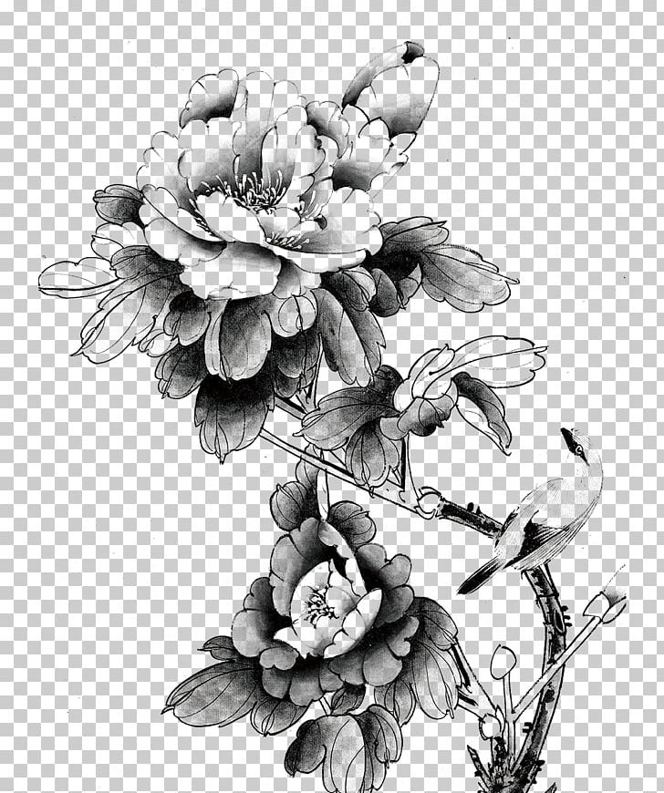 Moutan Peony Ink Wash Painting Gongbi Chinoiserie PNG, Clipart, Chinese Style, Decorative, Decorative Background, Flower, Flower Arranging Free PNG Download