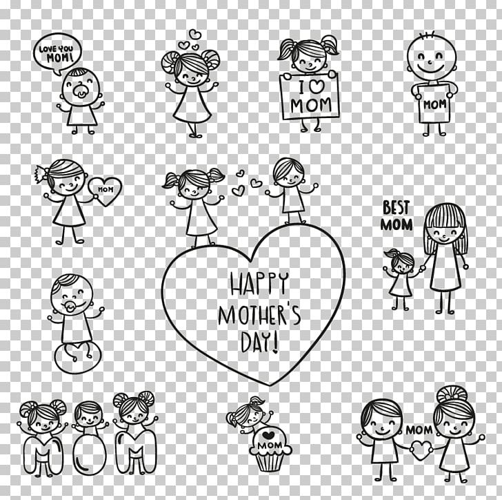 Mothers Day Drawing PNG, Clipart, Angle, Black And White, Body Jewelry, Cartoon, Cartoon Family Free PNG Download