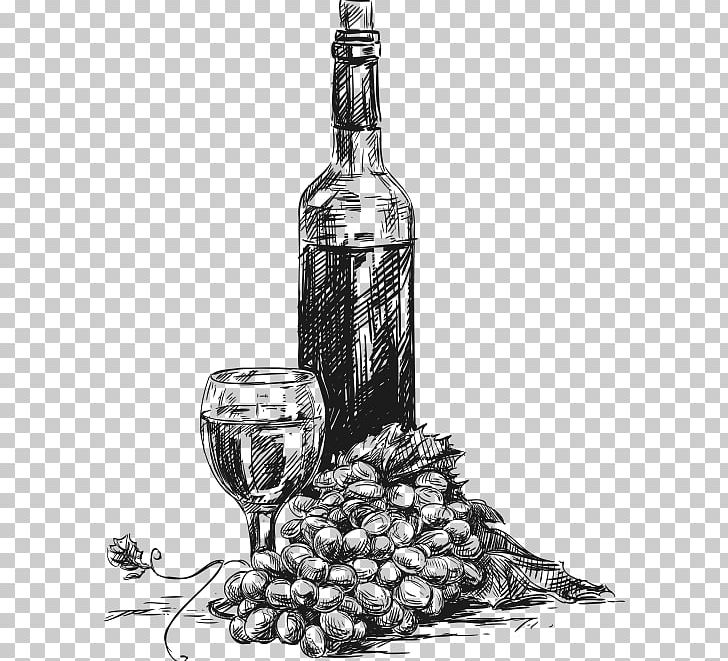 White Wine Champagne Common Grape Vine Graphics PNG, Clipart, Artwork, Barware, Black And White, Bottle, Champagne Free PNG Download