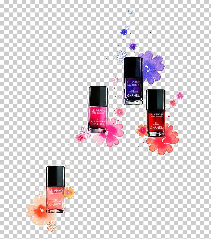 Cosmetics Watercolor Painting Nail Polish Illustration PNG, Clipart, Brush, Drawing, Fashion, Fashion Illustration, Flowers Free PNG Download